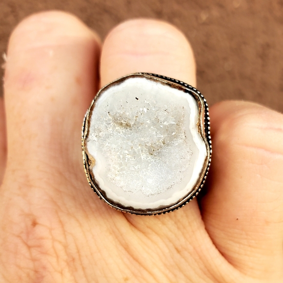 New Solar Agate Druzy 925 Silver Ring. - Picture 2 of 16